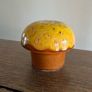 Vtg 70s Groovy Mushroom Salt Pepper Shaker Single Brown Drip Yellow Japan